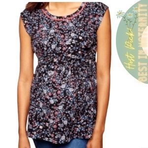 Motherhood Maternity Floral Babydoll Top with Zipper Back